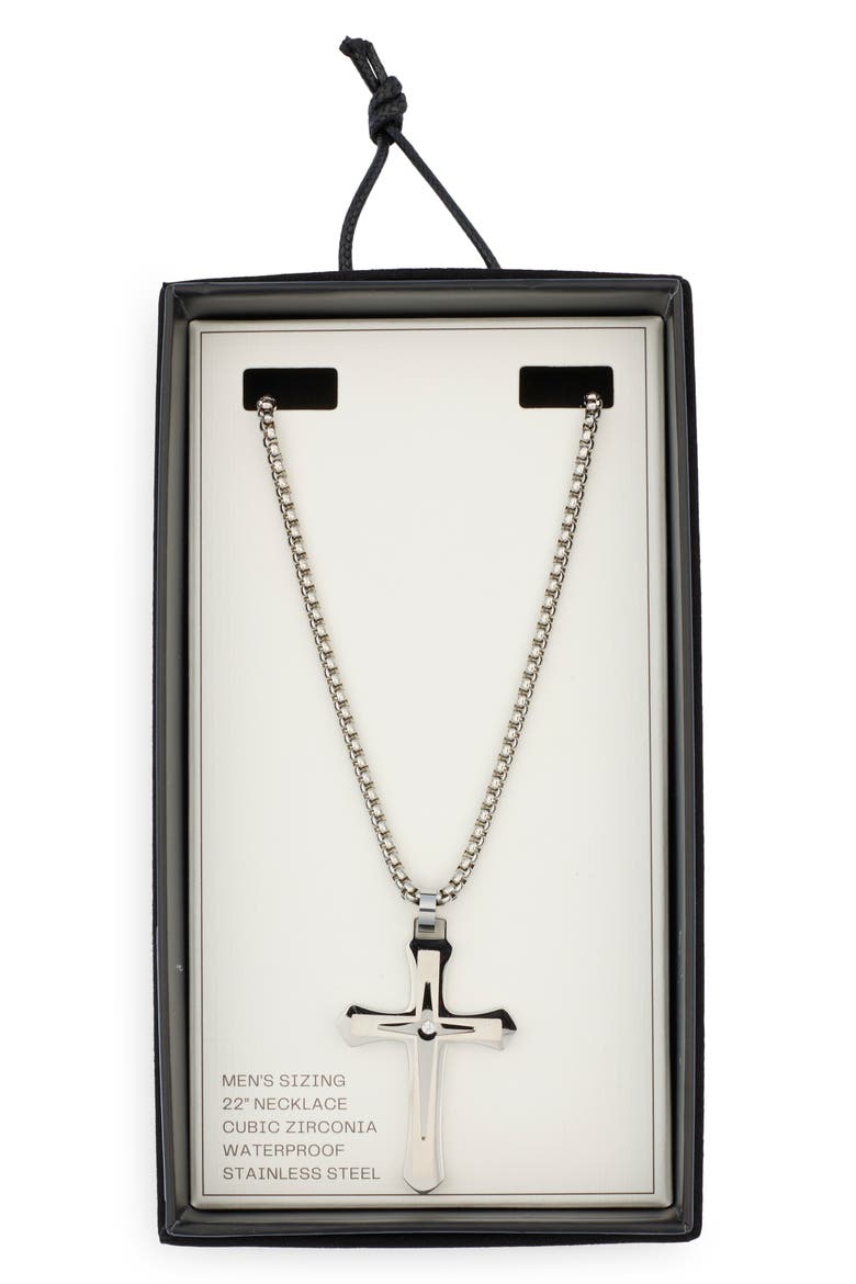 Men's Waterproof Large Cross CZ Pendant Necklace, Main, color, STAINLESS