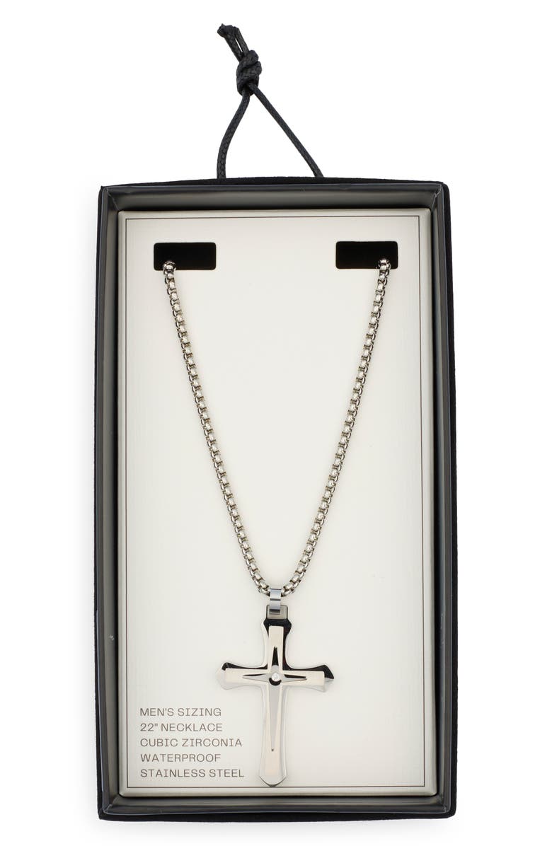 NORDSTROM RACK Men's Waterproof Large Cross CZ Pendant Necklace, Main, color, Stainless