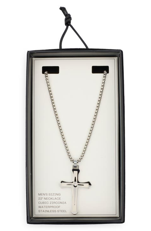 Men's Waterproof Large Cross CZ Pendant Necklace