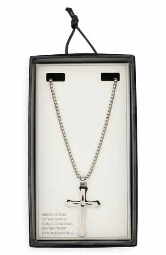NORDSTROM RACK Men's Waterproof Large Cross CZ Pendant Necklace