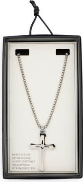 NORDSTROM RACK Men's Waterproof Large Cross CZ Pendant Necklace