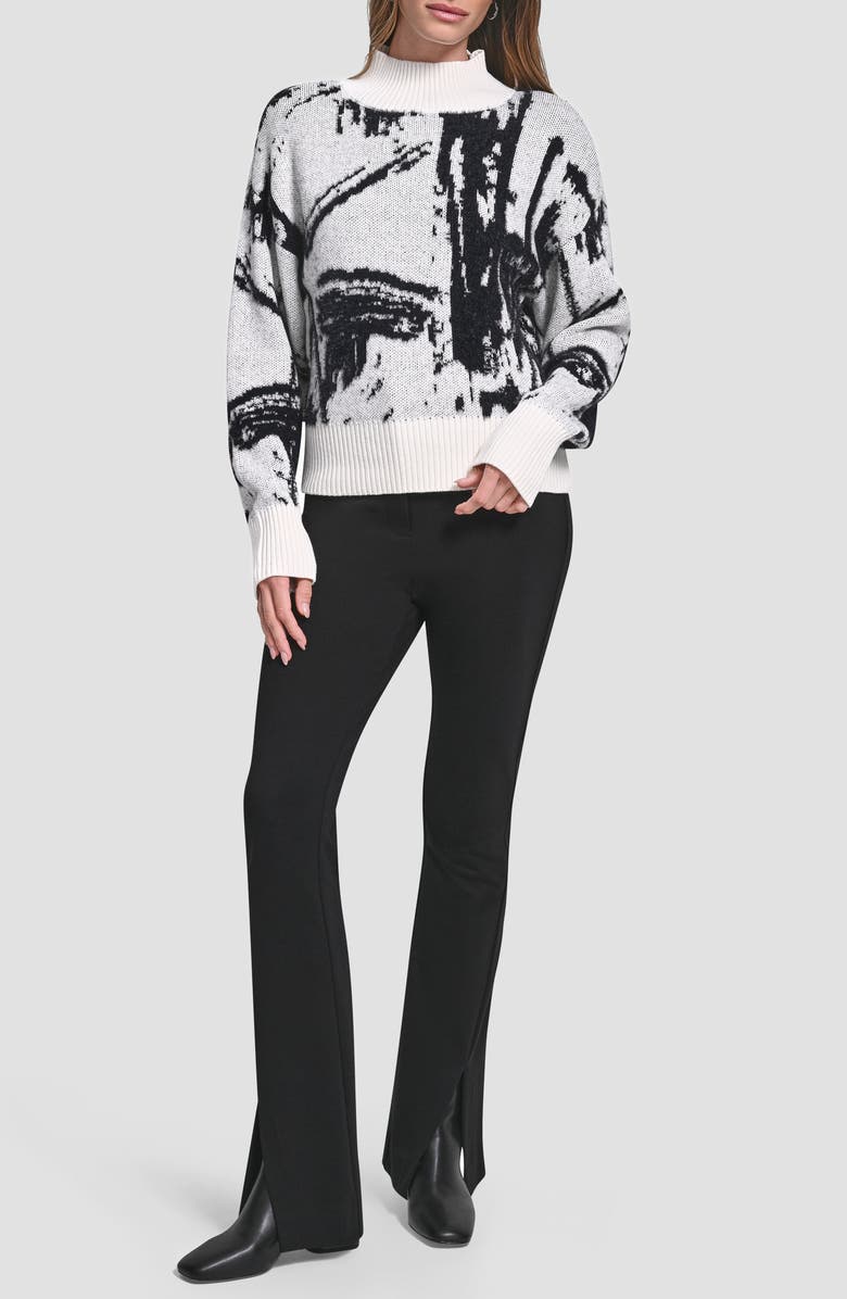 DKNY Oversize Intarsia Sweater, Alternate, color, Ivory/ Black