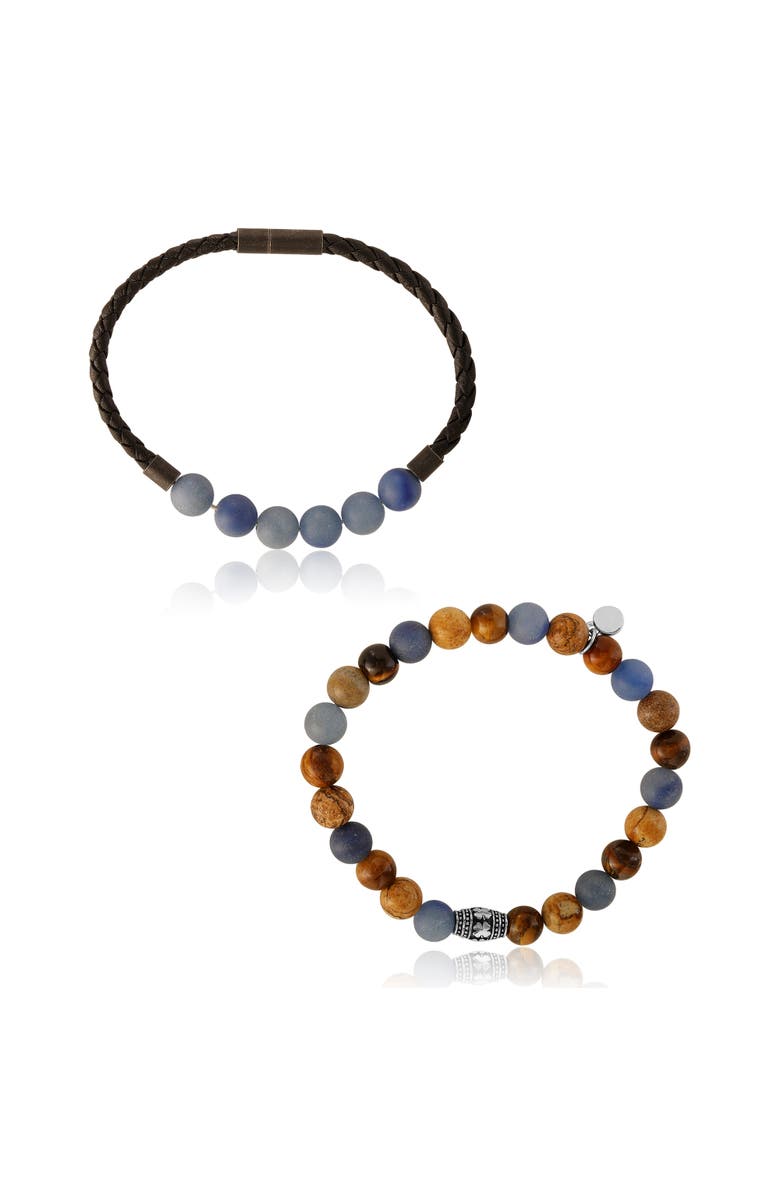 Lucky Brand Stretch Bead & Magnetic Cord, 2 Piece Bracelet Set, Alternate, color, Black, Brown, Blue