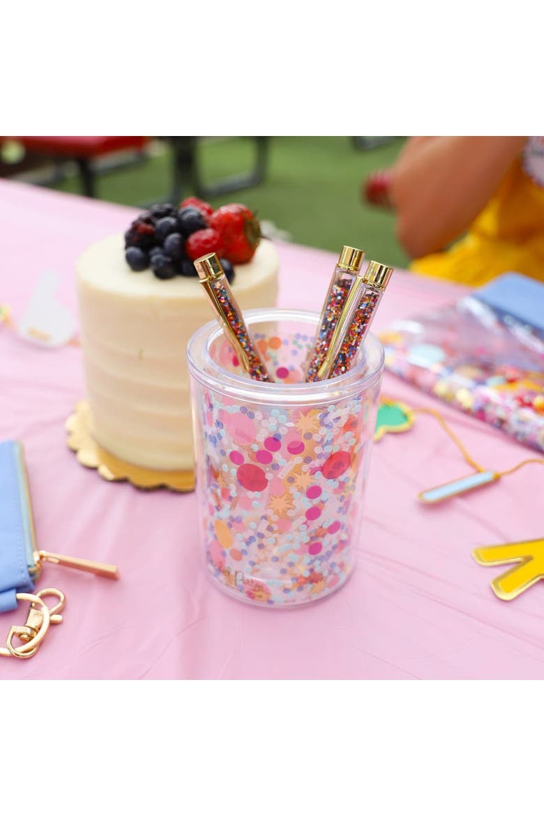 Celebrate Every Day Confetti Pen Cup Organizer - Double Wall Clear Acrylic Desk Organizer with Trapped Multicolor Confetti for Home and Office, Alternate, color, Multicolor