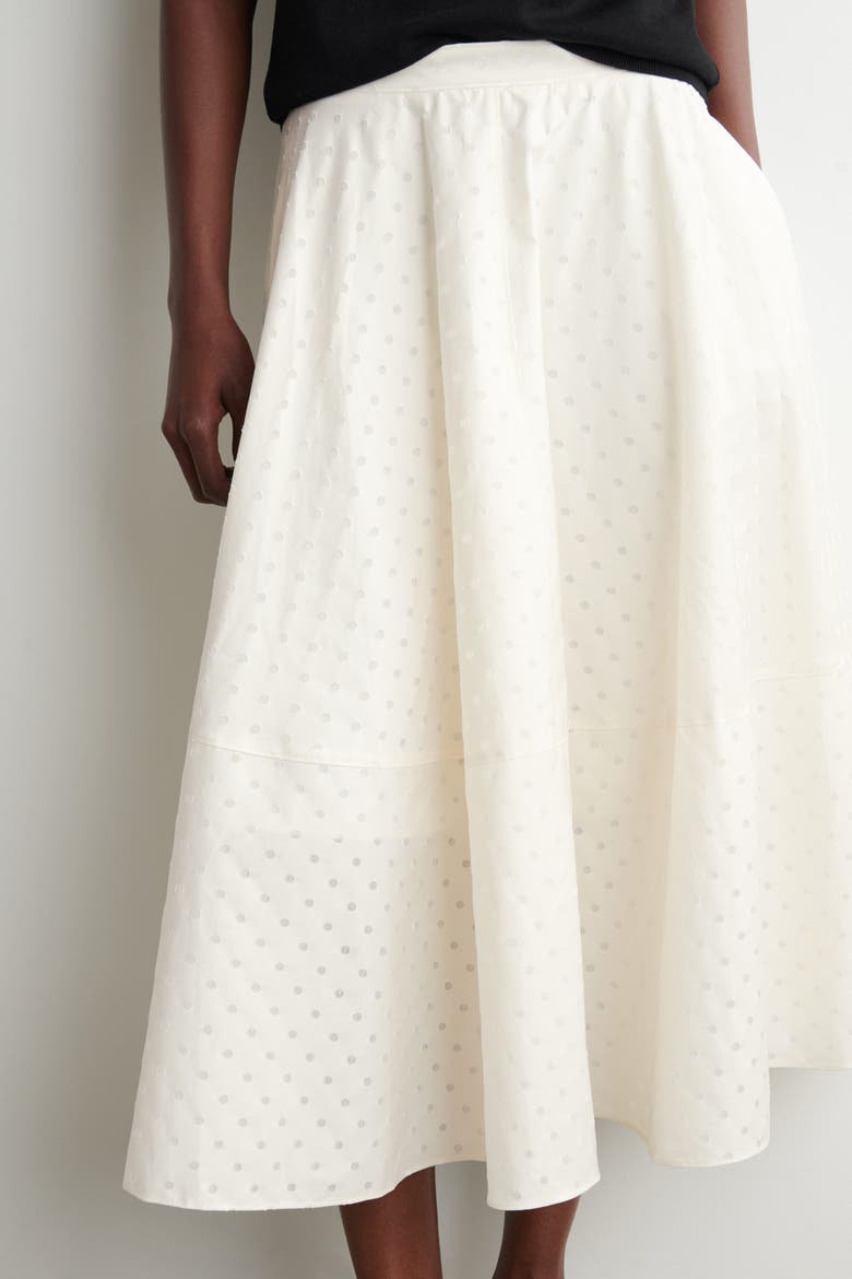 Polka-dot Jacquard Cotton Midi Skirt, Alternate, color, WHITE / POLKA DOT