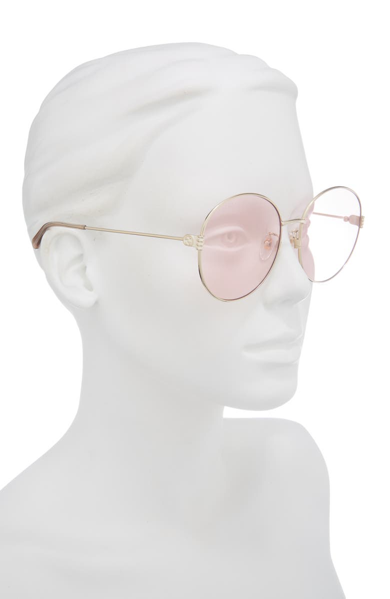 Gucci 60mm Round Sunglasses, Alternate, color, Gold Gold Pink