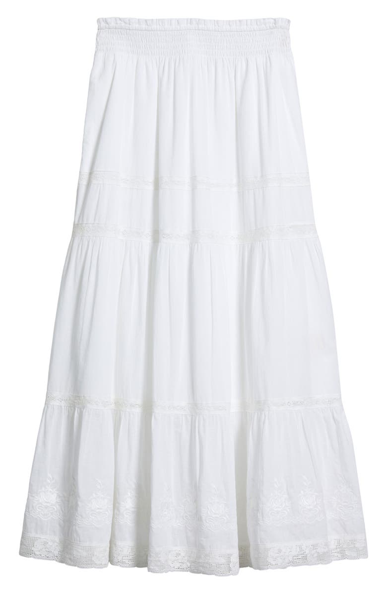 LoveShackFancy Kids' Sampaio Lace Trim Tiered Maxi Skirt, Alternate, color, White