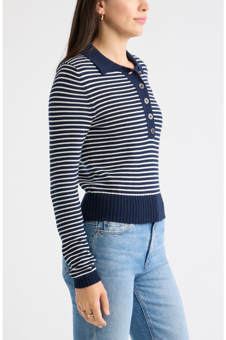 Striped Cotton Polo Sweater, Alternate, color, IVORY- NAVY STRIPE