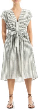 MAX STUDIO Stripe Tie Front Cotton Blend Dress