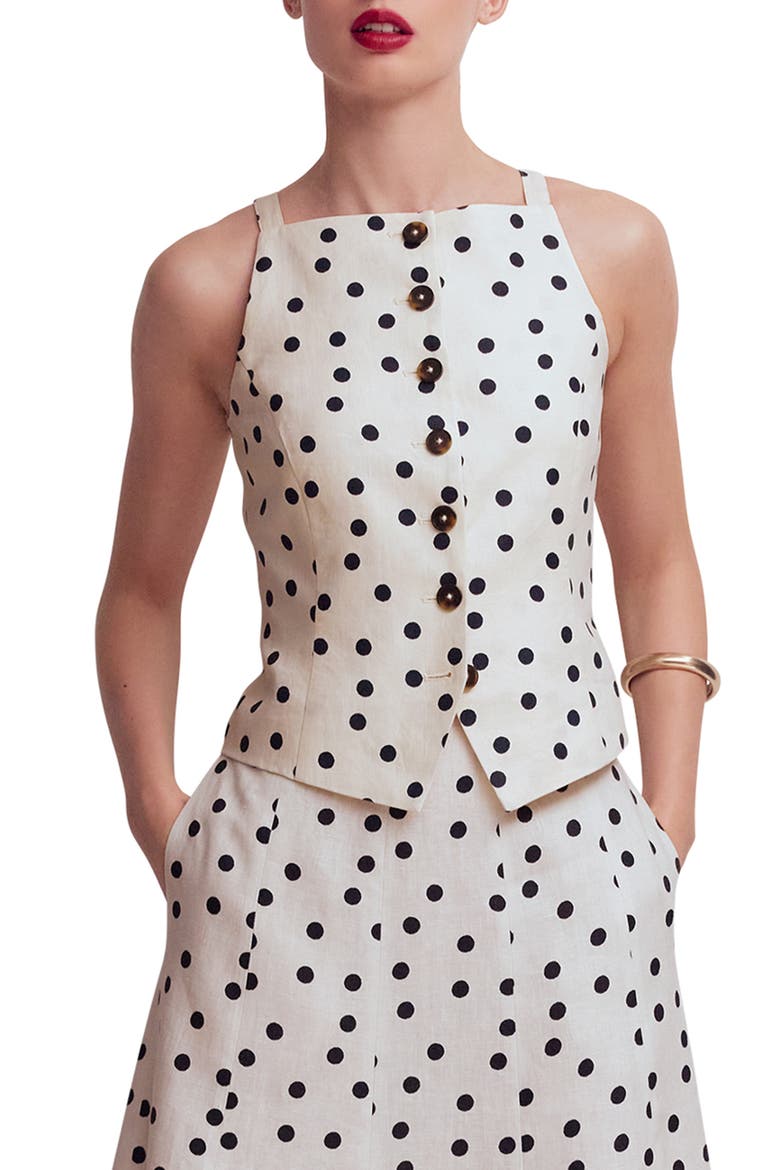 Sleeveless Linen Button-Up Shirt, Main, color, IVORY SPOT