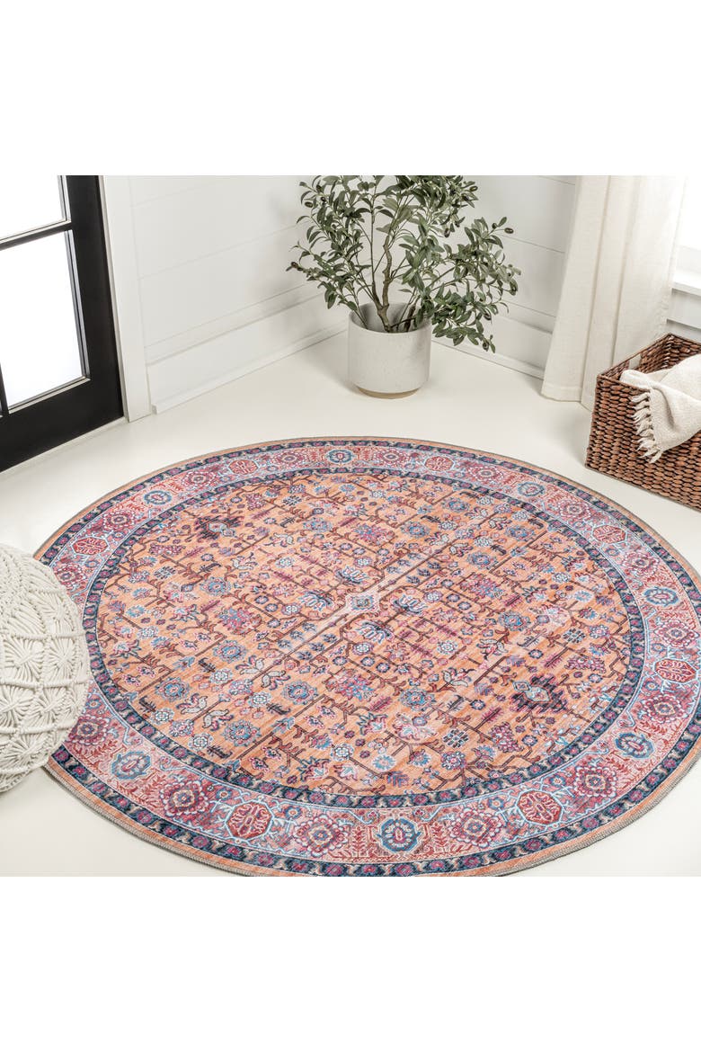 Kemer All-Over Persian Machine-Washable Round Area Rug, Main, color, Red/Blue