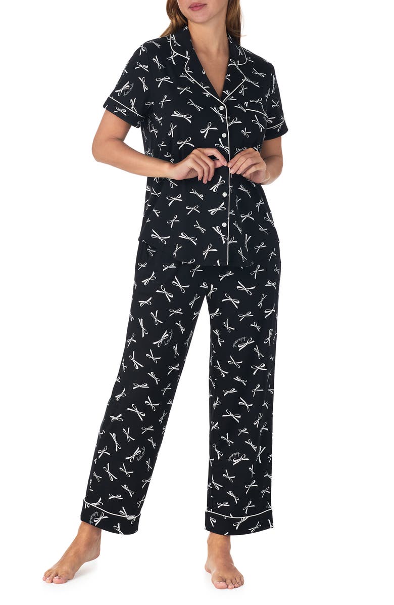 Kate Spade New York print crop pajamas, Main, color, Black/ Ivory