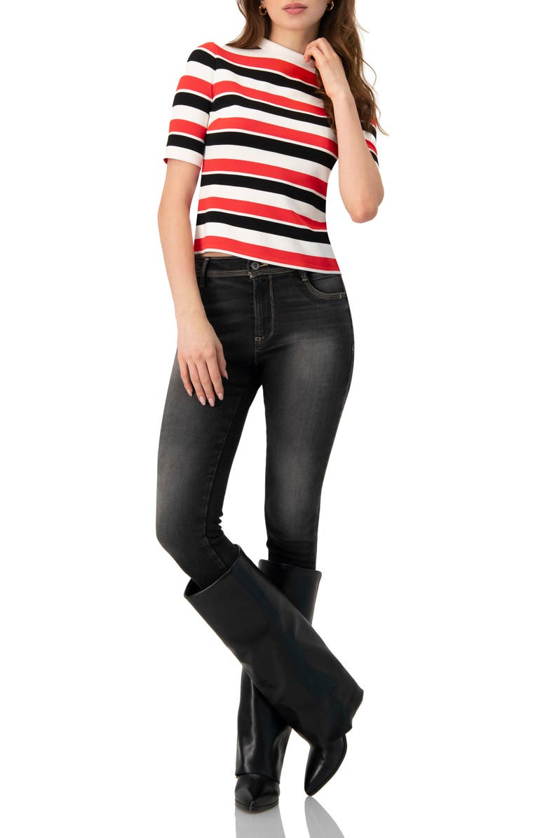 IVONNE Striped Mock-Neck Knit Top, Alternate, color, Black-Red