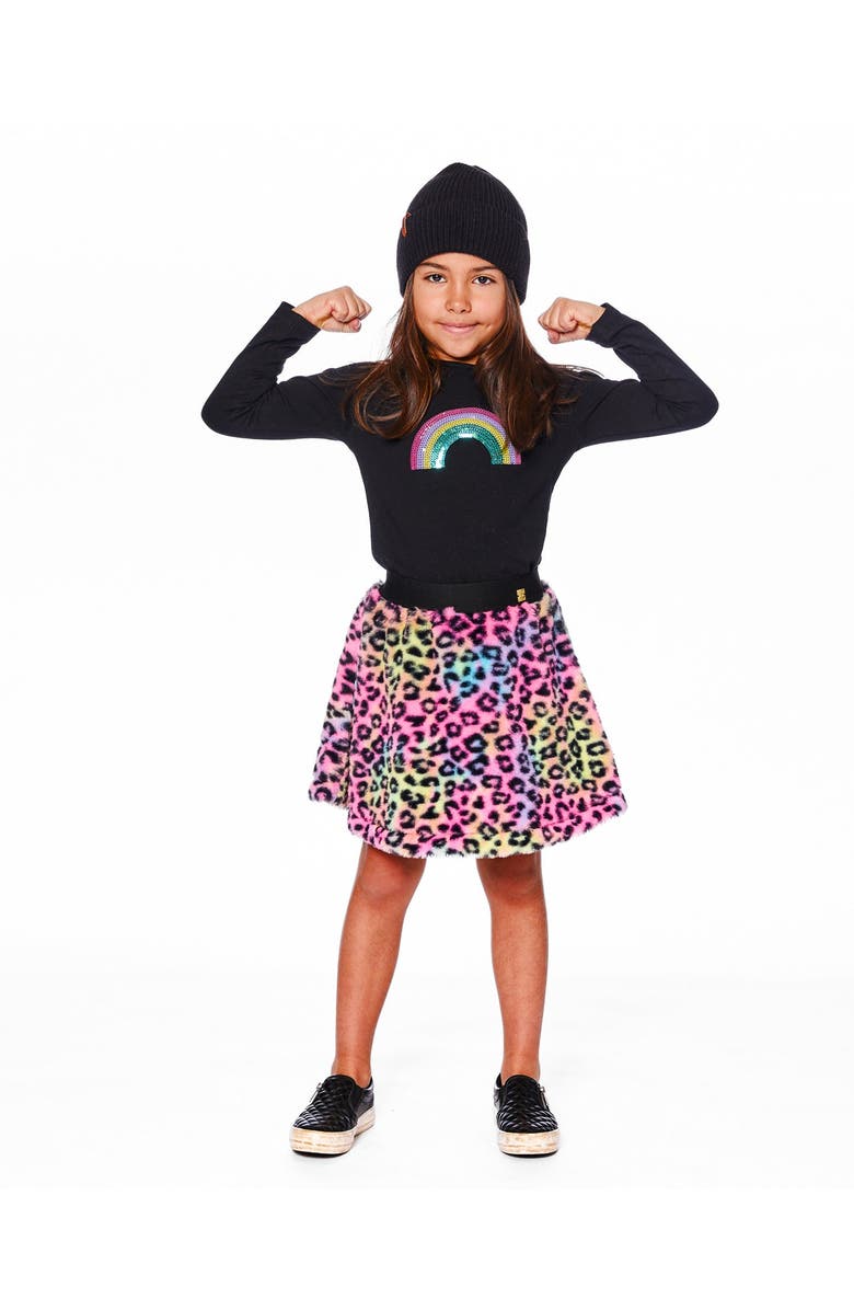 Deux par Deux Faux Fur Skirt Multicolor Leopard, Main, color, Black And Multicolor
