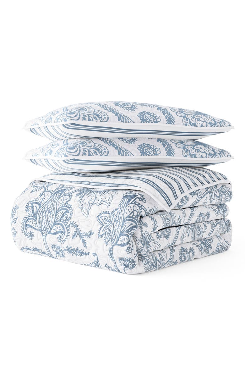 HOMESPUN All Season Jacobean 3-Piece Down Alternative Reversible Quilt Set, Main, color, Dusk Blue