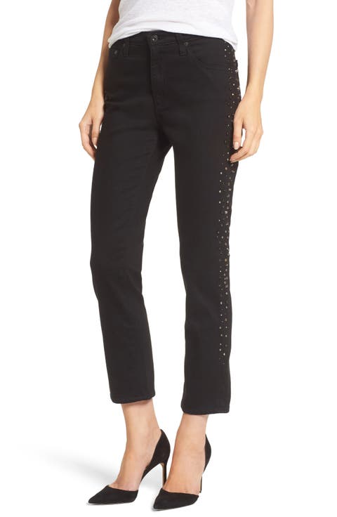 Isabelle High Waist Ankle Slim Straight Leg Jeans (Super Black Meteor Shower)