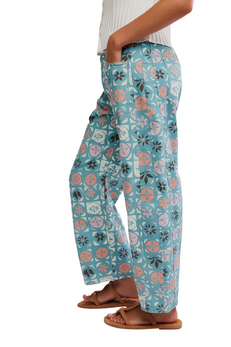 Print Barrel Leg Jeans, Alternate, color, JADE COMBO/ DITSY BLUE