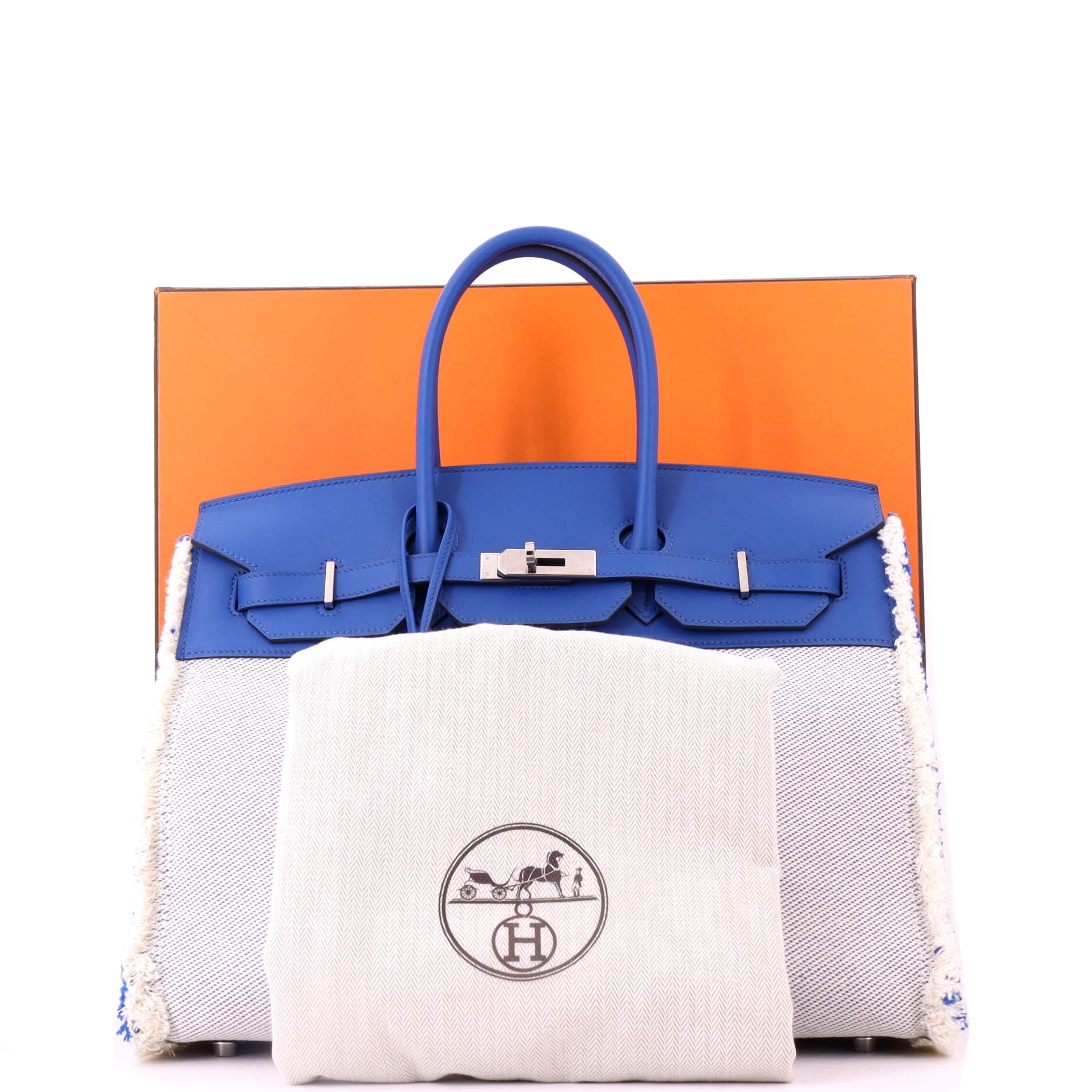 Pre-Owned Hermes Fray Fray Birkin Bag Toile and Swift 35, Alternate, color, Bleu France