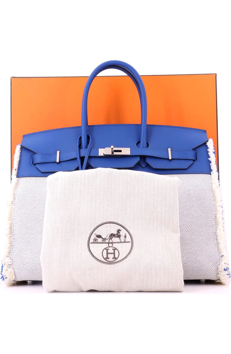 Pre-Owned Hermes Fray Fray Birkin Bag Toile and Swift 35, Alternate, color, Bleu France