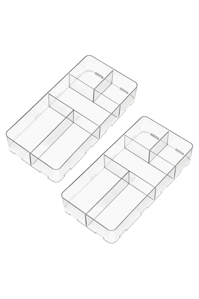 Clarity Interlocking 5-Section Drawer Organizer - Clear - Set of 2, Main, color, Clear