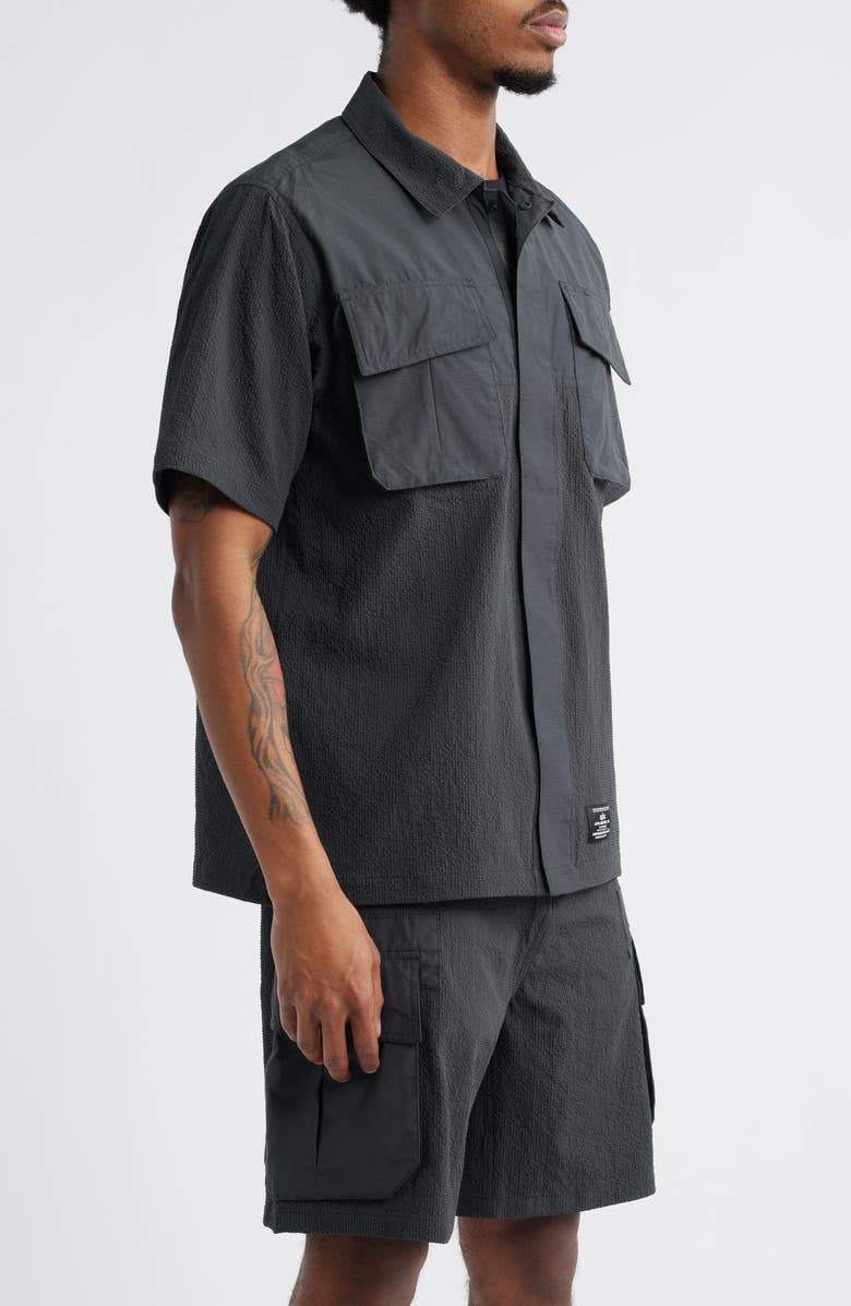 Alpha Industries Seersucker Short Sleeve Button-Up Shirt, Alternate, color, Charcoal