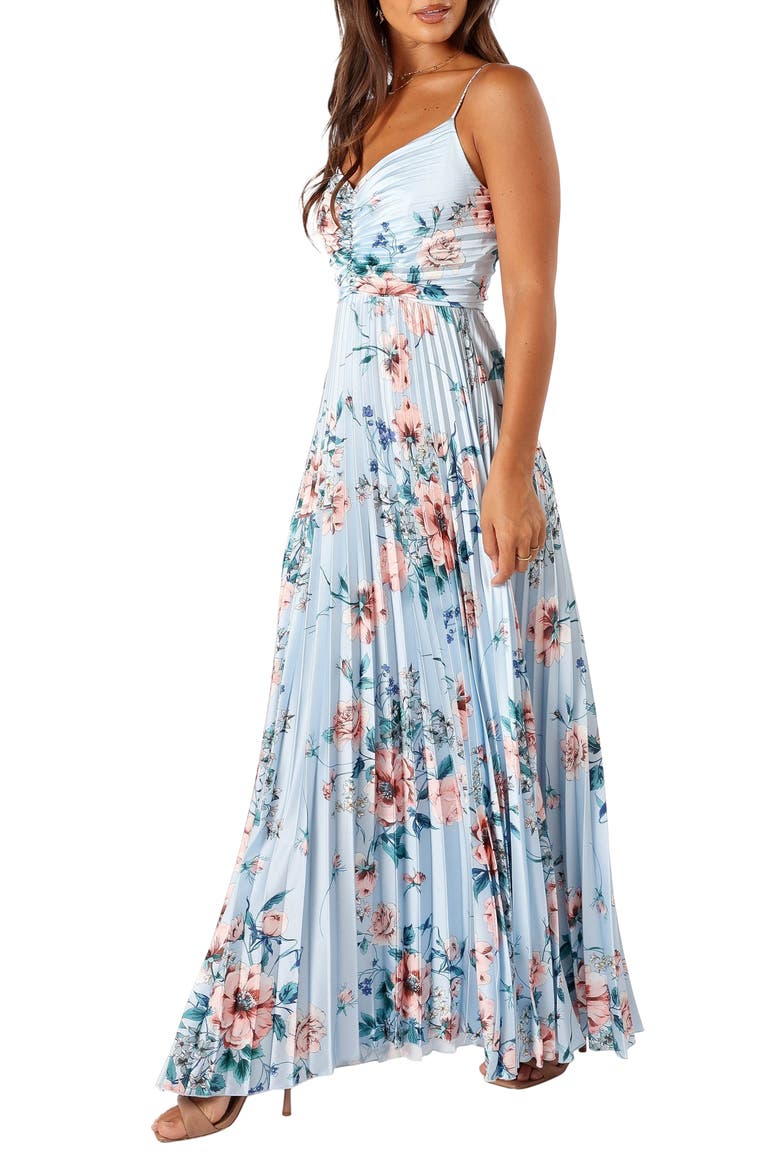Naira Floral Pleated Maxi Dress, Alternate, color, BLUE FLORAL