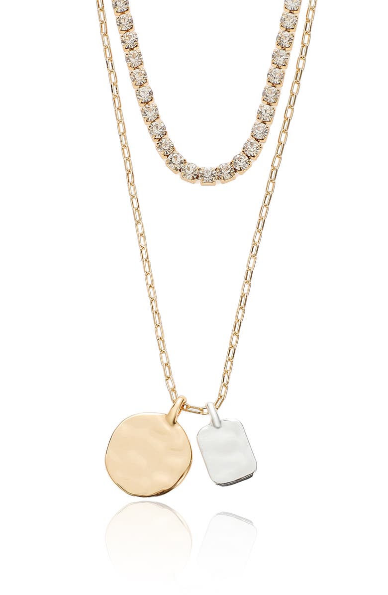 Ettika Hammered Pendant Tennis Chain Layered Necklace, Main, color, Gold