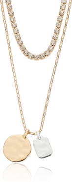 Ettika Hammered Pendant Tennis Chain Layered Necklace