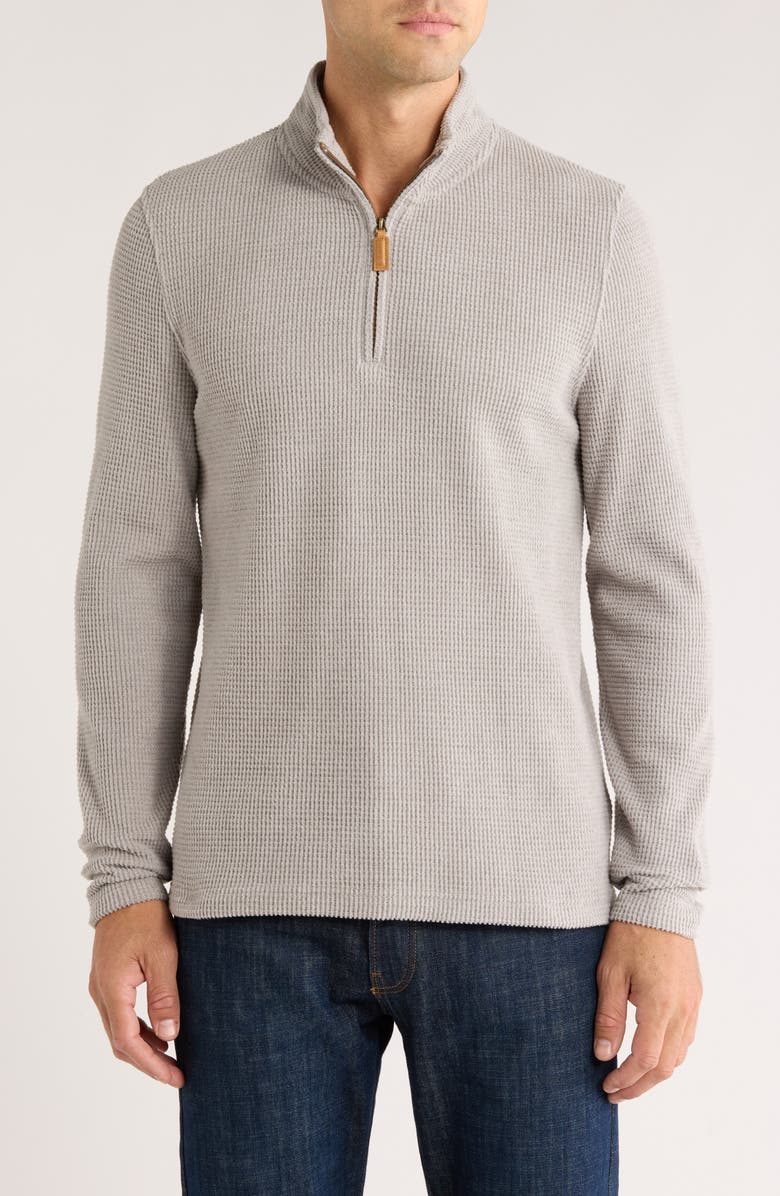Rainforest Heritage Lux Waffle Knit Quarter Zip Pullover, Main, color, Heather Grey