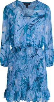 BCBG Floral Smocked Chiffon Minidress