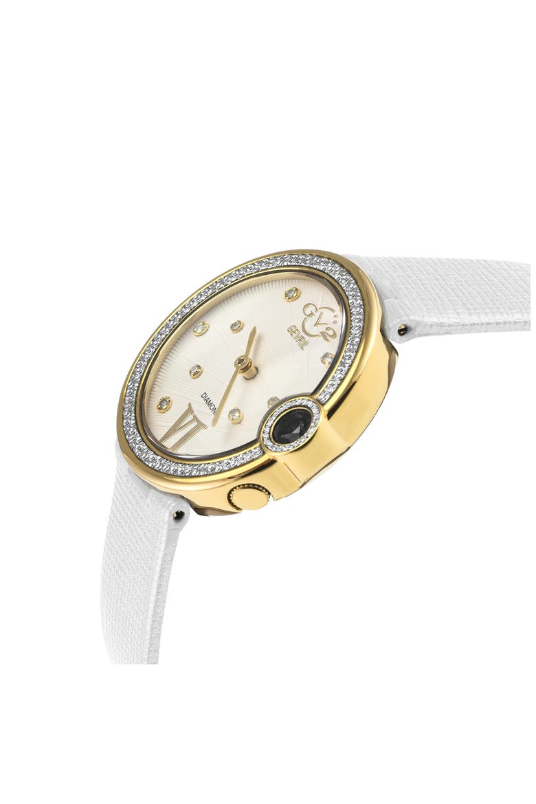 Peruga Diamond Leather Strap Watch, Alternate, color, WHITE