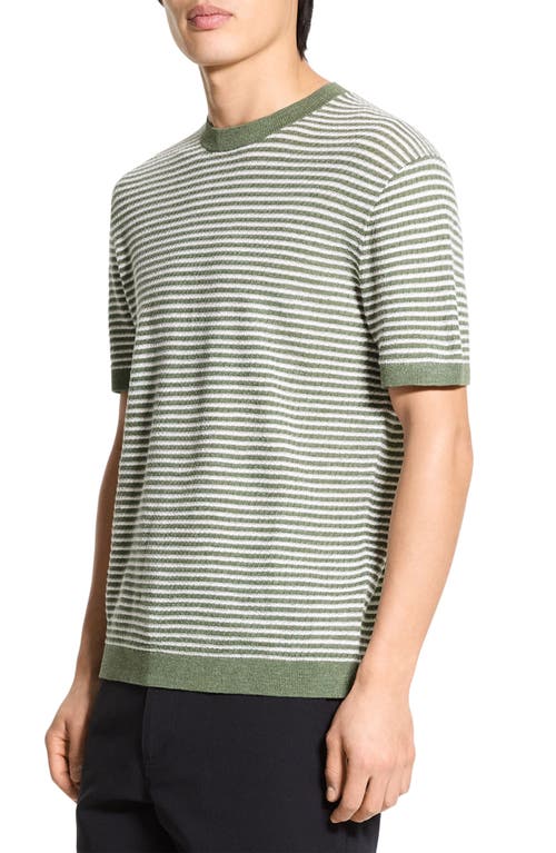 Theory Stripe Linen Tee In Green