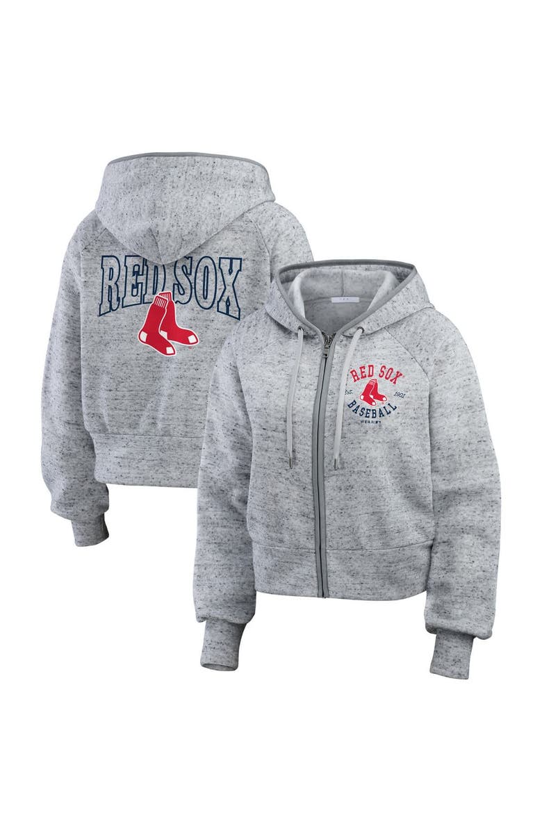 WEAR by Erin Andrews Women's WEAR by Erin Andrews  Heather Gray Boston Red Sox Speckled Fleece Cropped Full-Zip Hoodie, Main, color, 