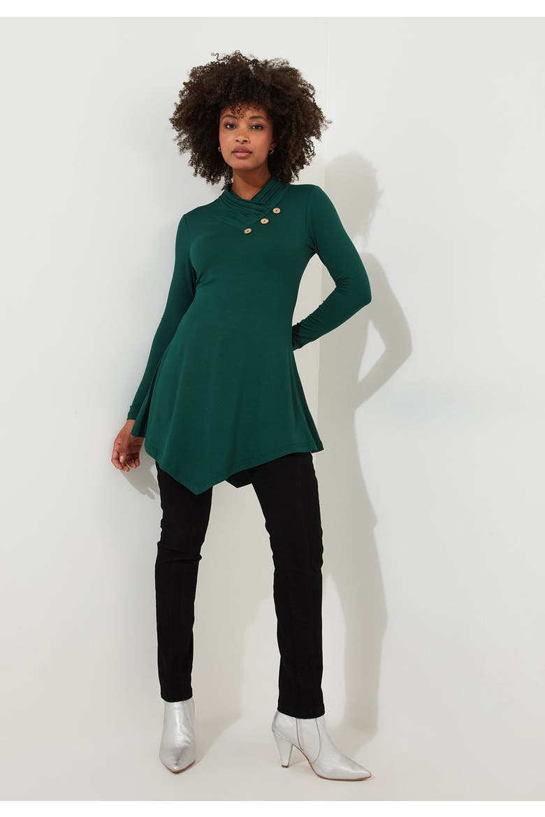 Stretch Knit Asymmetrical Surplice V-Neck Tunic, Alternate, color, DARK EMERALD