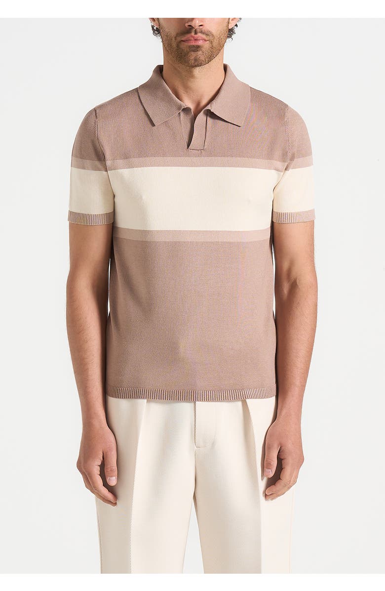 Manière De Voir Enzo Colour Block Polo Top, Alternate, color, Taupe