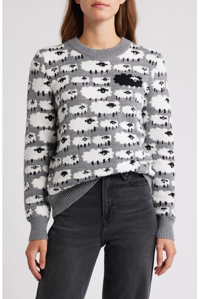 Sheep Jacquard Sweater, Main, color, CHARCOAL/WHITE