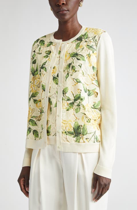Garden Rose Print Mixed Media Cardigan