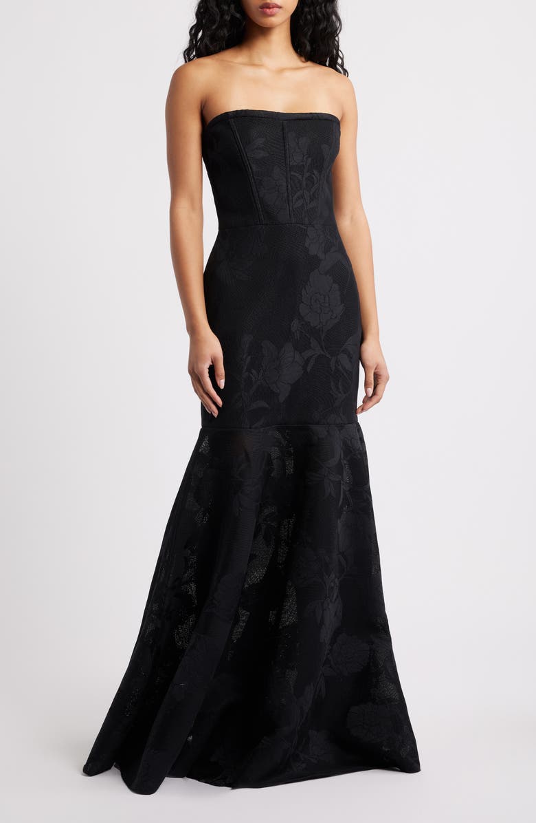 Black Halo Kristy Strapless Mermaid Gown, Main, color, Black