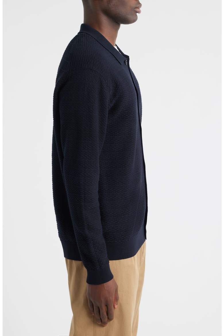 Navi 6499 Ribbed Cotton Full Button Cardigan, Alternate, color, NAVY BLUE