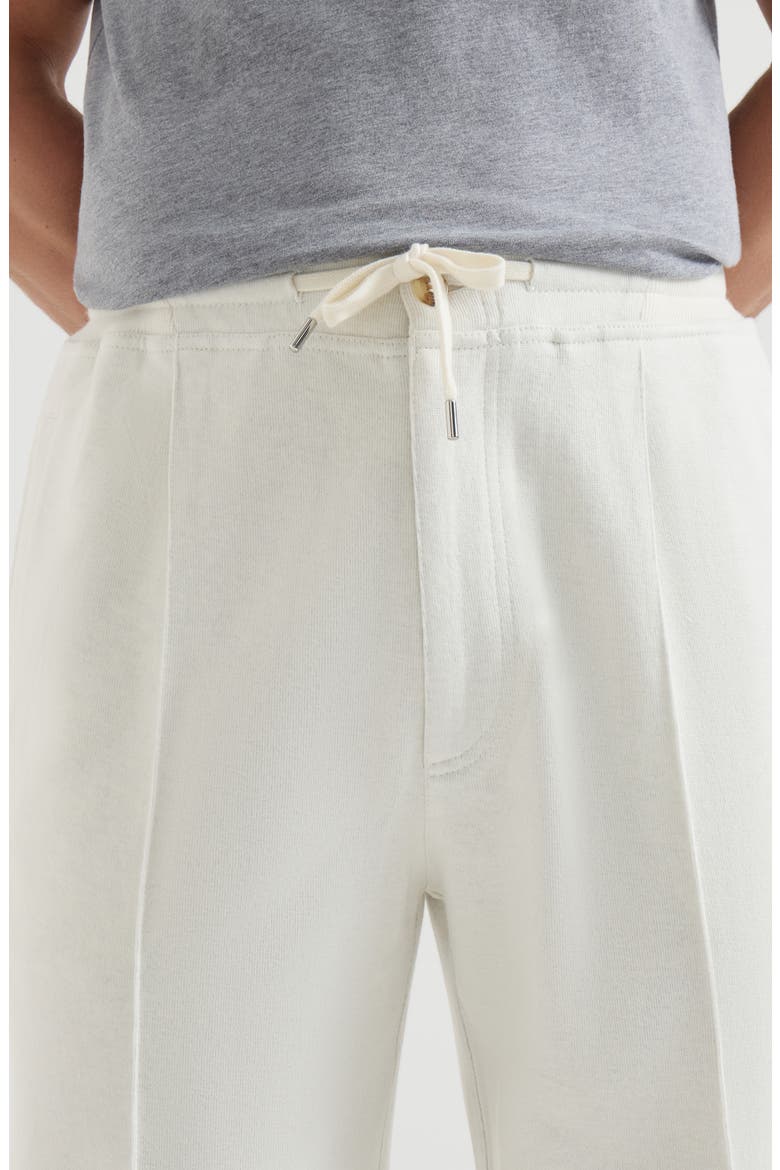 Cashmere and cotton French terry double cloth trousers with Crête detail and elasticated zipper cuffs, Alternate, color, Off-White