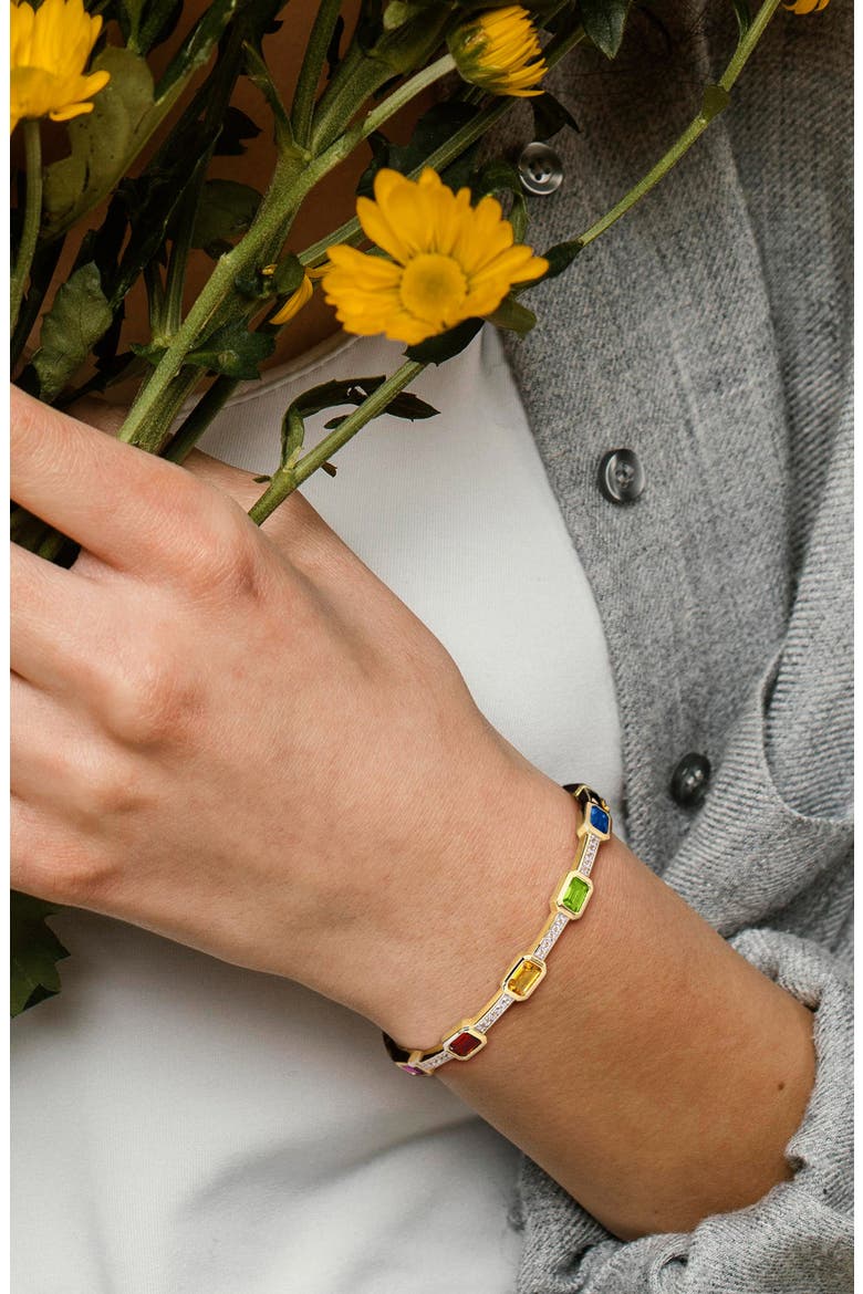 Multi-Gemstone Goldtone Bangle Bracelet, Alternate, color, MULTI