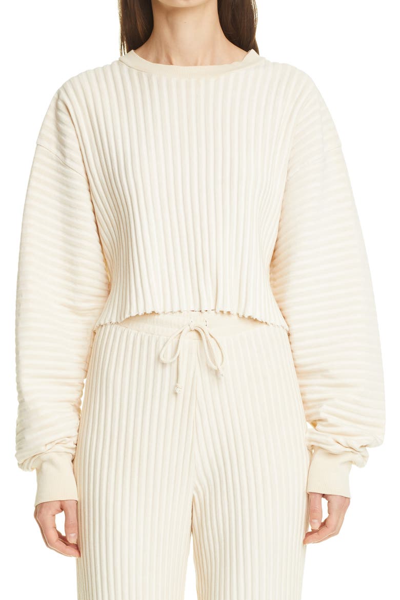 Oversize Crop Ribbed French Terry Sweatshirt, Main, color, CLOUD