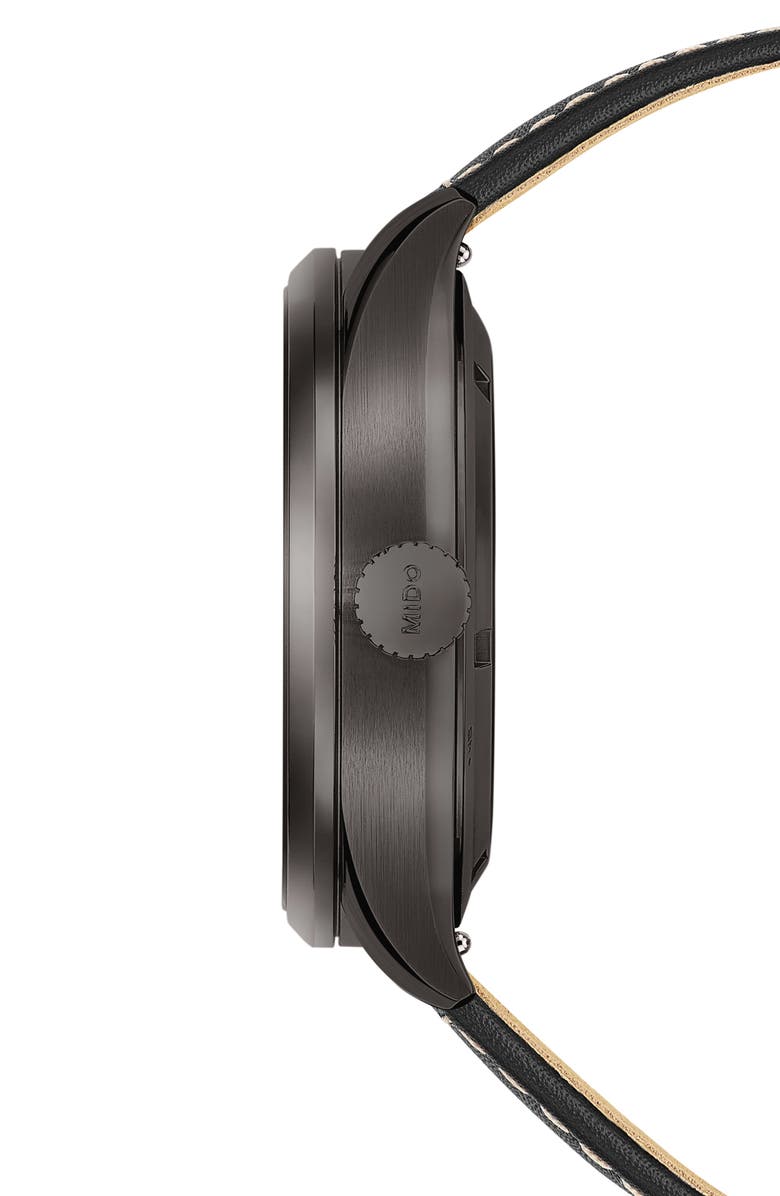 MIDO Multifort Automatic Leather Strap Watch, 42mm, Alternate, color, Black / Grey