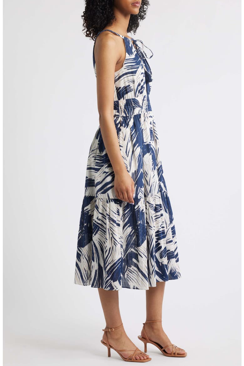 Leaf Print Cotton Halter Neck Midi Dress, Alternate, color, NAVY