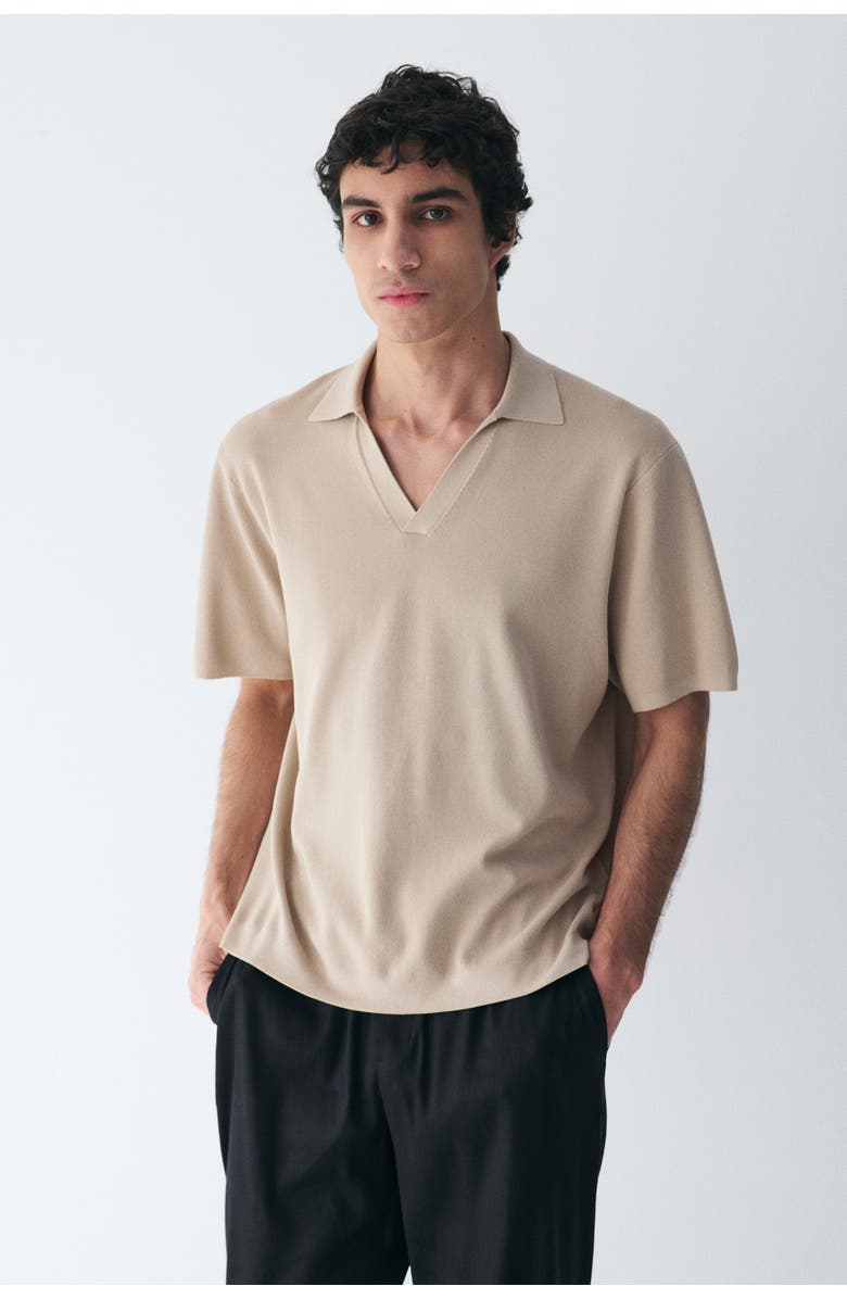 H&M Cooling Regular Fit Knitted Polo Shirt, Alternate, color, Light Beige