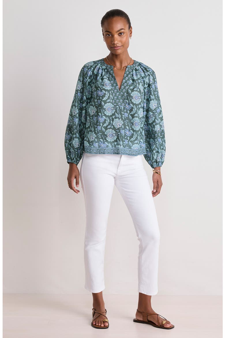 Print Split Neck Popover Top, Alternate, color, EDIE FLORAL BALSAM