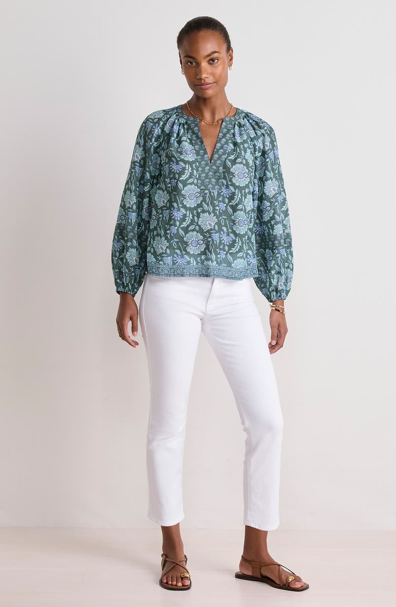 vineyard vines Print Split Neck Popover Top, Alternate, color, Edie Floral Balsam