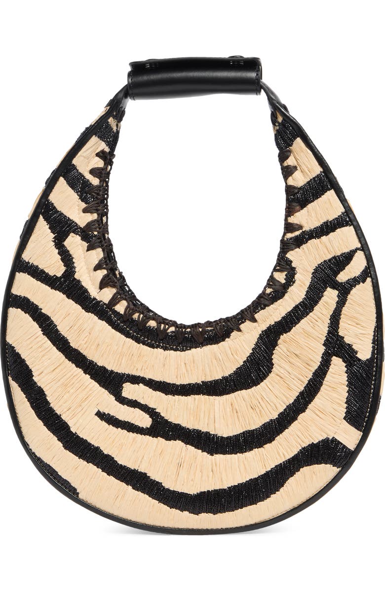 STAUD Moon Raffia Tote, Main, color, Zebra Raffia