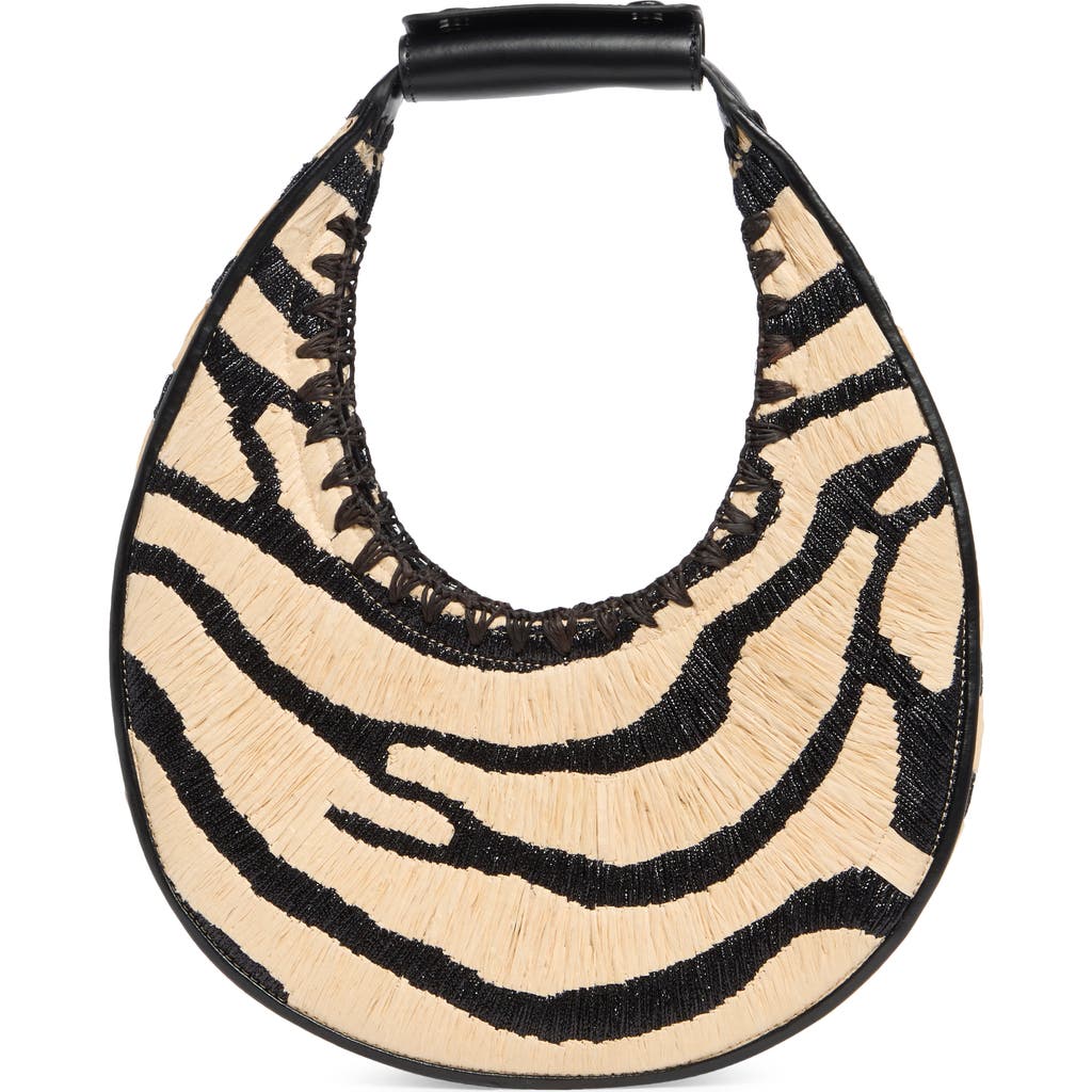 Staud Moon Zebra Raffia Shoulder Bag