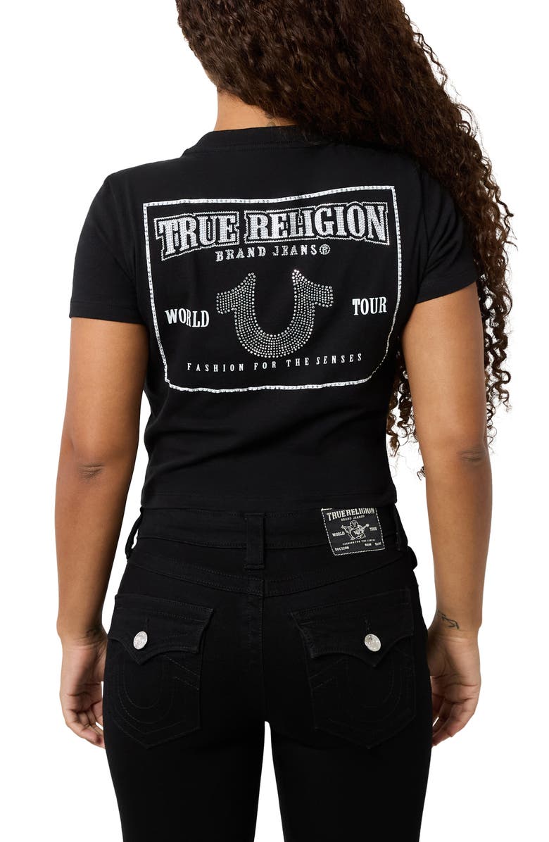True Religion Embellished Cotton Graphic Baby Tee, Alternate, color, Jet Black